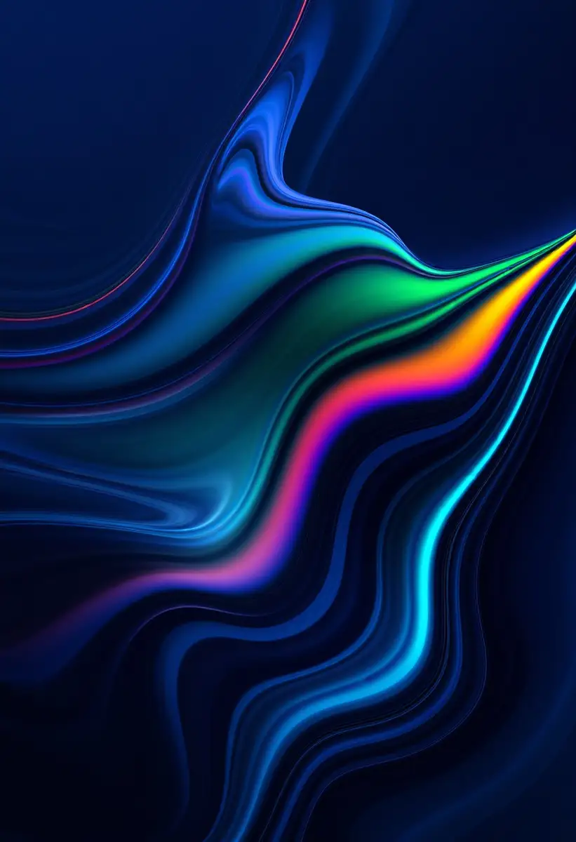 Blue fluid ribbons with rainbow highlights